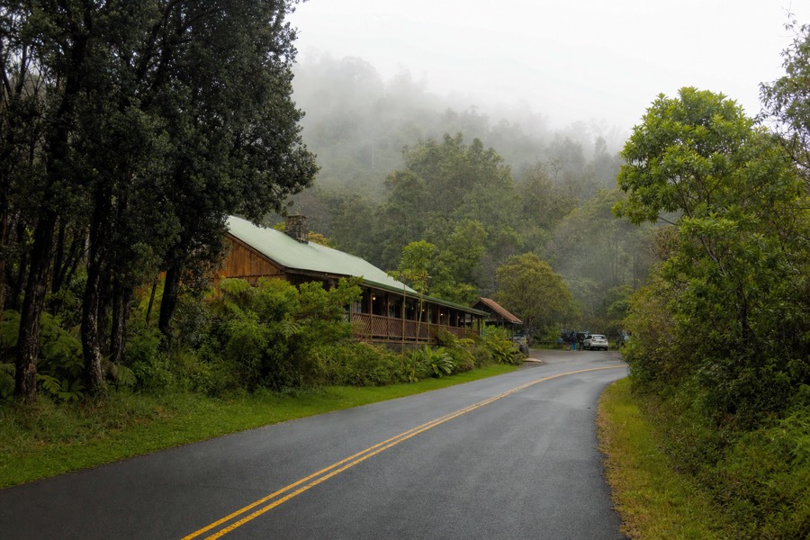 Koke'e Lodge and surrounding forest along Route 550 on Kauai in soft overcast light